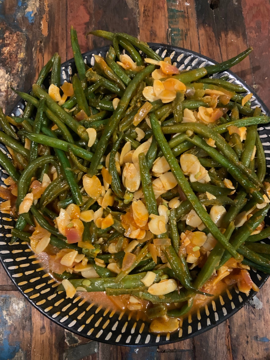 Overcooked Green Beans with slivered almonds